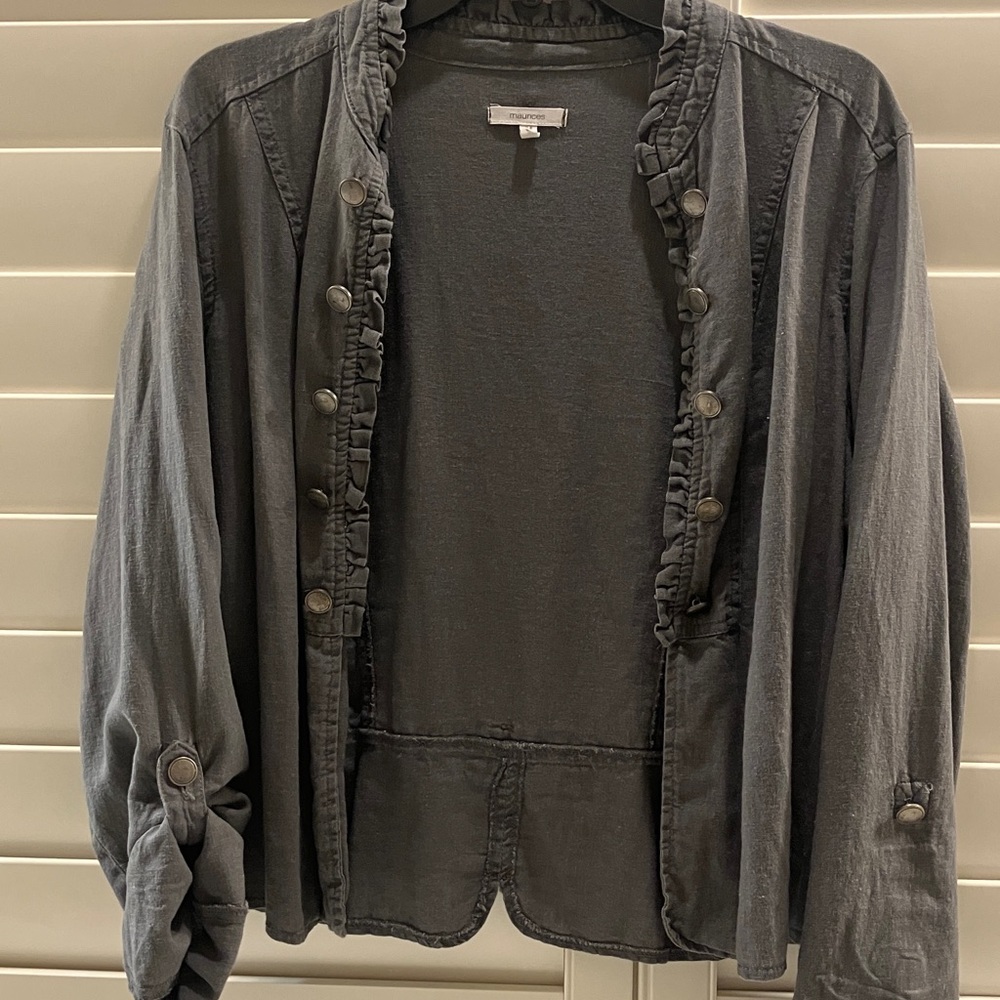 Maurices Charcoal Military Ruffled Style Cardigan